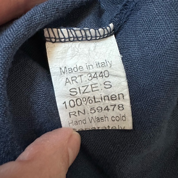 Navy Blue Sleeveless Linen Dress with Pockets Made in Italy - Picture 5 of 5